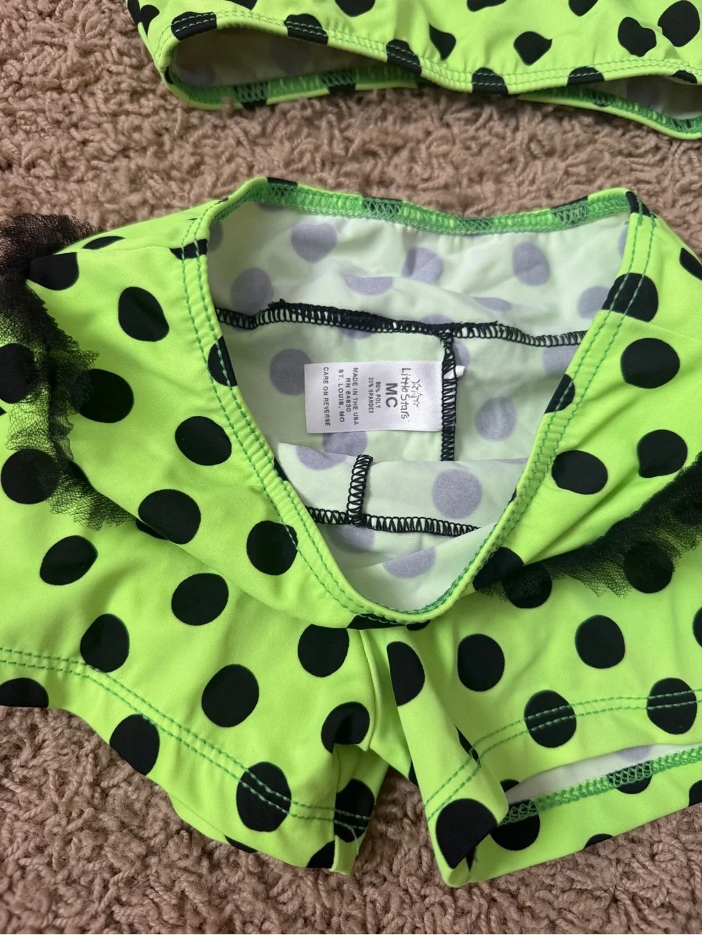 Neon Green Polka Dot Dance Set for Kids - Halter Crop Top & Shorts CM